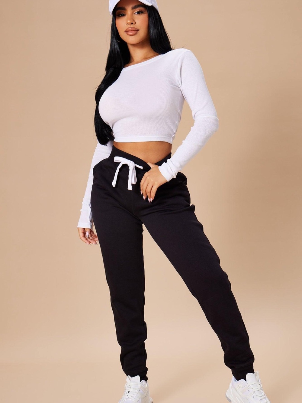 Black Drawstring Joggers with White Drawcord
